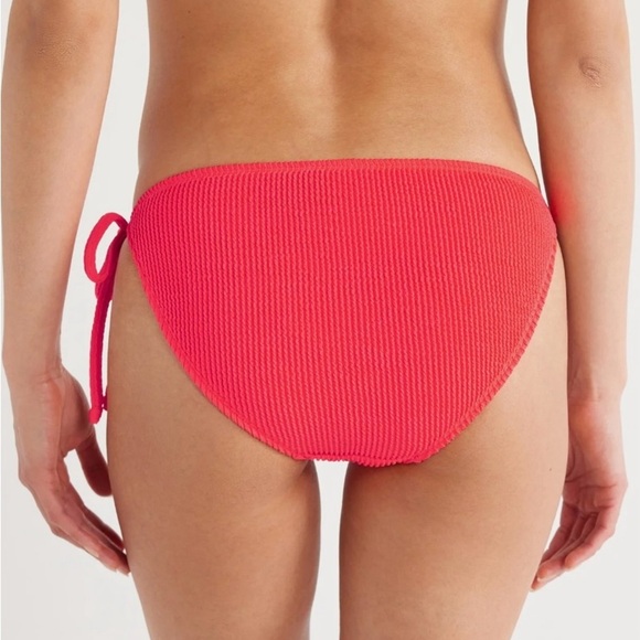 No Boundaries Women's Crinkle Side Tie Glow Orange Bikini Bottom - Picture 2 of 3